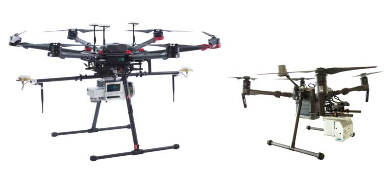 Примеры установки систем LIDAR на дроны серий Matrice 600 Pro и Matrice 200