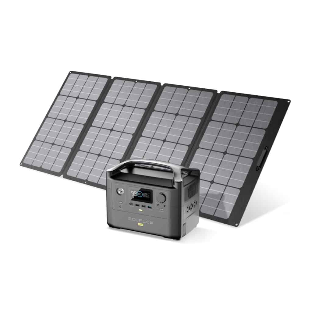 Комплект солнечного генератора, состоящий из портативной зарядной станции RIVER Pro и солнечной панели EcoFlow 160 Вт